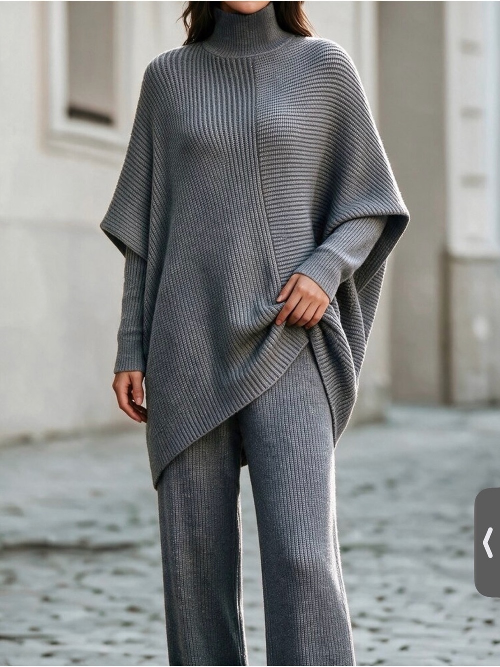 Cozy Ribbed Turtleneck Poncho Sweater - Gray